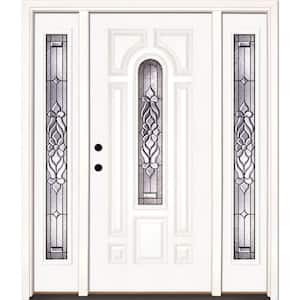 59.5 in.x81.625in.Lakewood Patina Center Arch Lt Unfinished Smooth Right-Hand Fiberglass Prehung Front Door w/Sidelites