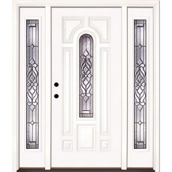 Feather River Doors 63.5 in.x81.625in.Lakewood Patina Center Arch Lt Unfinished Smooth Right-Hand Fiberglass Prehung Front Door w/Sidelites