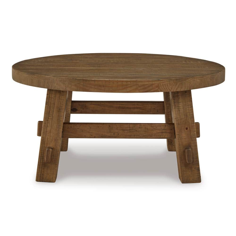 Warm Brown Round Pine Wood Coffee Table
