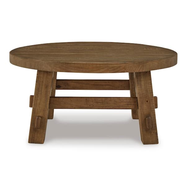 Signature Design By Ashley Mackifeld 40.13 in. Distressed Brown Round Wood Coffee Table