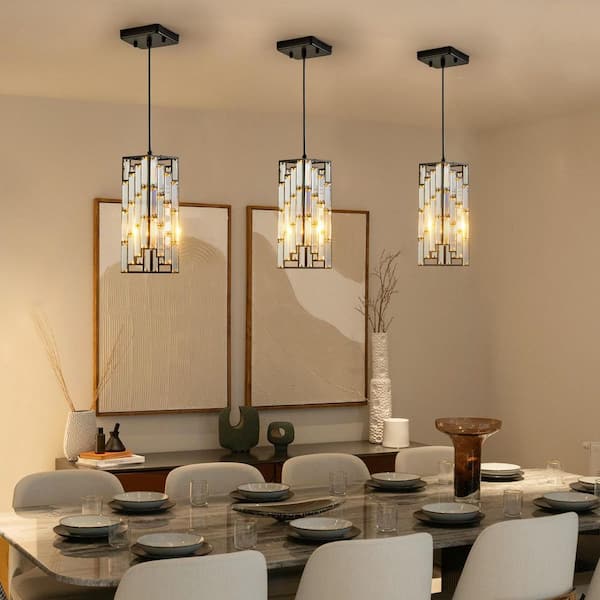 Lustrous Series 3 Pack 1-Light Black Finish Crystal Prism Pendant Cylindrical Chandelier for Kitchen Island