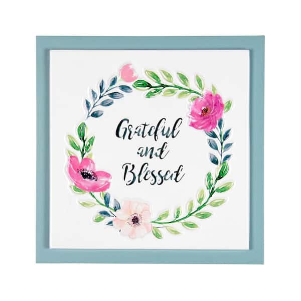Exhart Grateful and Blessed Framed Hanging, 8 in. by 8 in. Metal Wall Art