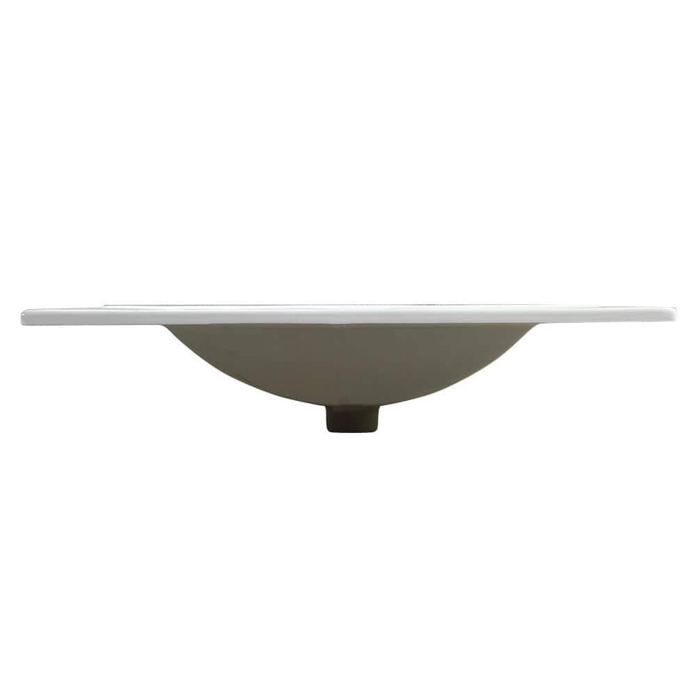 Glossy White Rectangular Ceramic Bathroom Sink Basin, 30 Inch