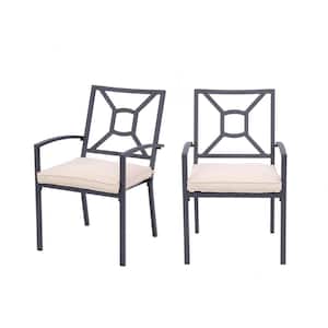 Aluminum Outdoor Armchair Dining Chair with Beige Cushion (2-Pack)
