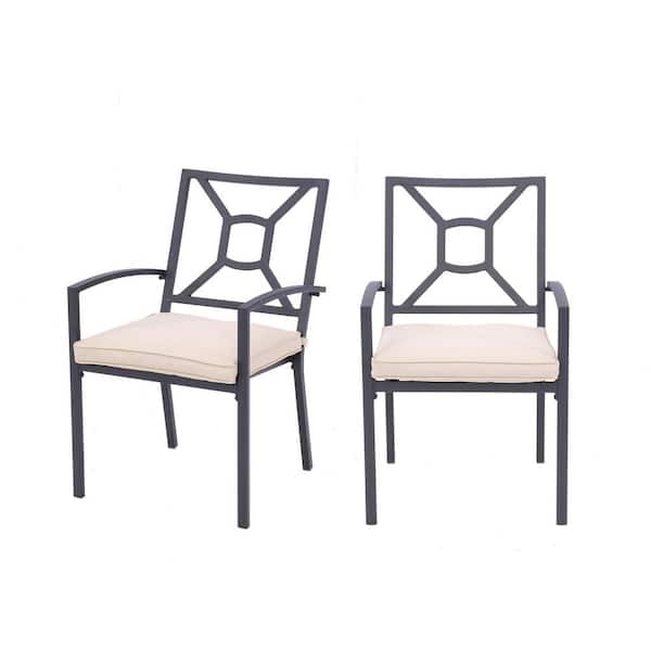 Willit Aluminum Outdoor Armchair Dining Chair with Beige Cushion (2-Pack)