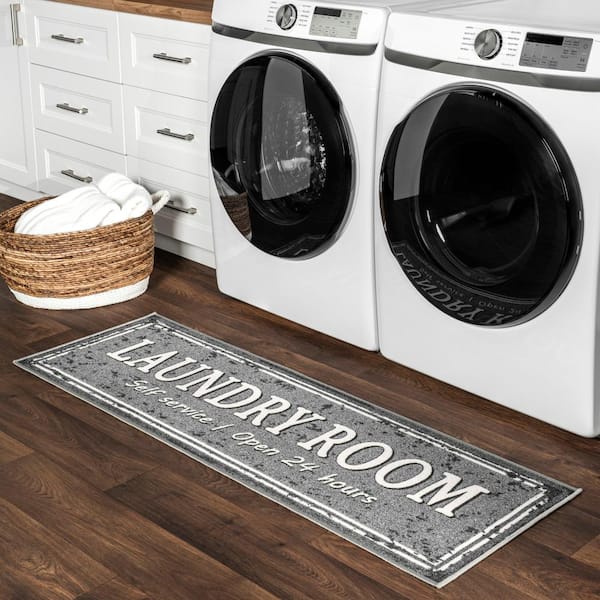 Graphic Machine Washable Laundry Mat Dark Gray Doormat 20 in. x 59 in. Laundry Mat