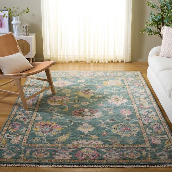 Samarkand 6 ft. x 9 ft. Green/Pink Cottage Oushak Floral Area Rug