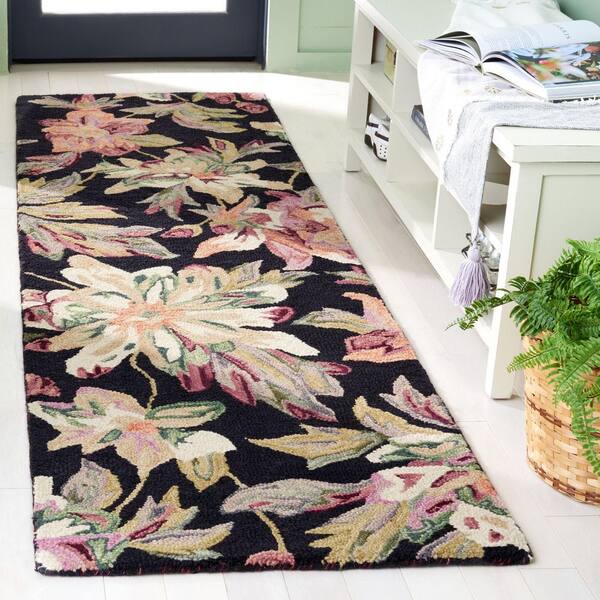 Blossom 2 ft. x 11 ft. Black/Plum Floral Runner Rug