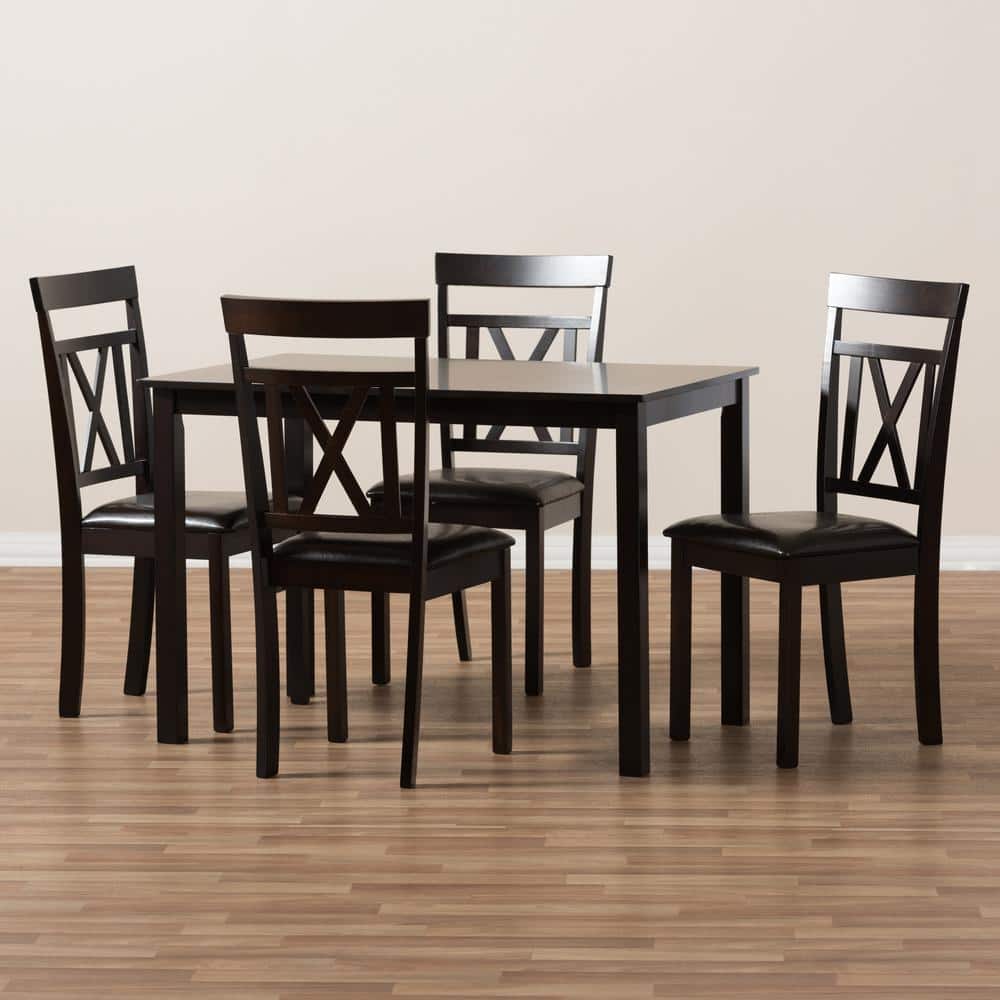 Rosie Contemporary 5-Piece Dark Brown Faux Leather Dining Set