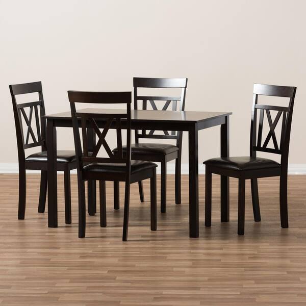 Baxton Studio Rosie 5 Piece Dark Brown Dining Set 8032 8026 HD