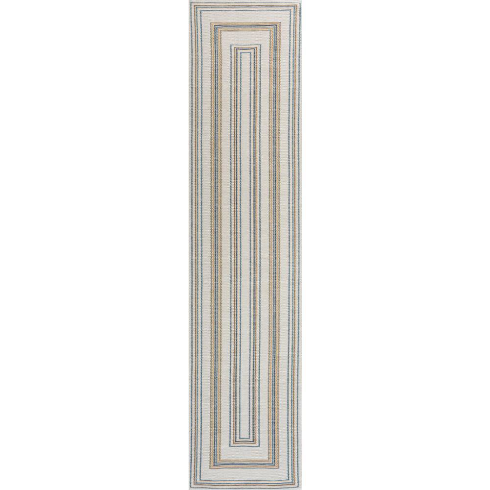 Navy and Cream Flat Woven Synthetic Reversible Runner Rug, 2 x 8