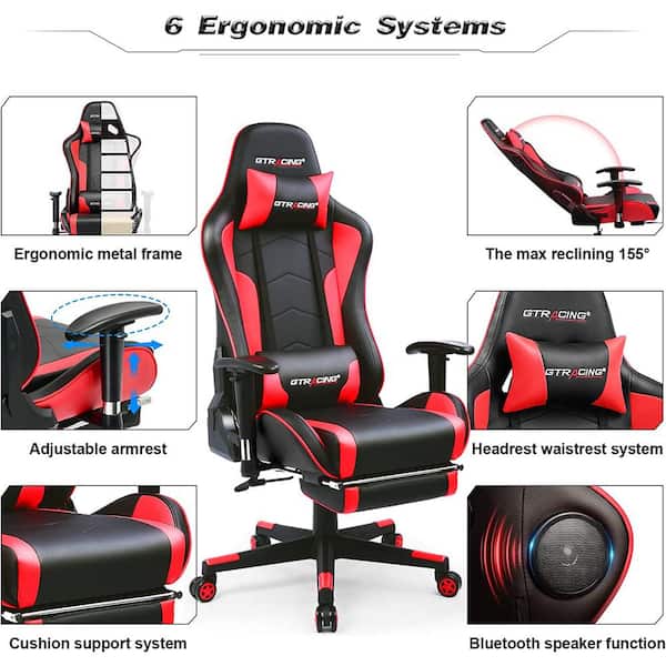 GTRACING Gaming Chair Office Chair PU Leather with Adjustable Headrest and  Lumbar Pillow, Red 