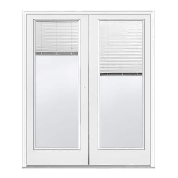JELD-WEN 60 in. x 80 in. Primed Left-Hand/Inswing Steel French Patio Door w/Full Lite Low-E Glass, Mini Blinds and Brickmould