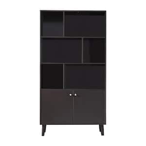 35.5 in. W x 67.4 in. H Coffee Wood 6-Shelf Standard Bookcase with Doors