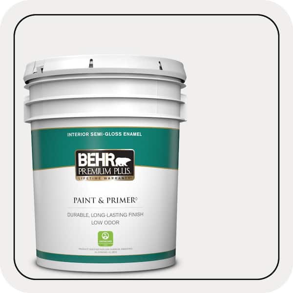 BEHR PREMIUM PLUS 5 gal. #W-D-610 White Glove Semi-Gloss Enamel Low Odor Interior Paint & Primer