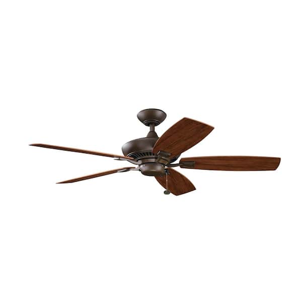 KICHLER Canfield Patio 52 in. Indoor/Outdoor Tannery Bronze Powder Coat Downrod Mount Ceiling Fan with Pull Chain