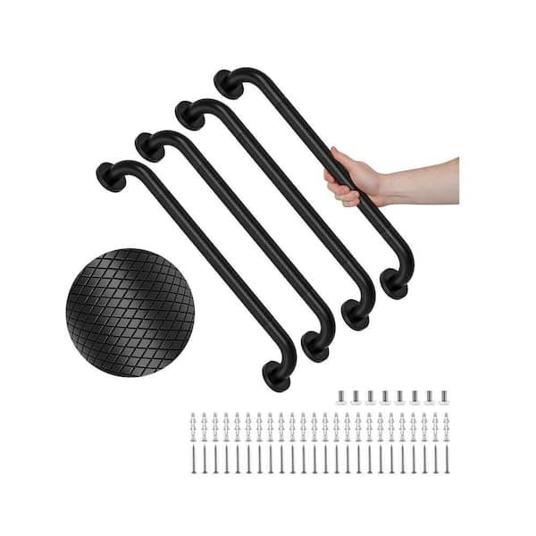 24 in. L x 1.25 in. W Concealed Screw Grab Bar Stainless Steel Anti-Slip for Bathtub and Shower, Seniors in Black 4-Pack