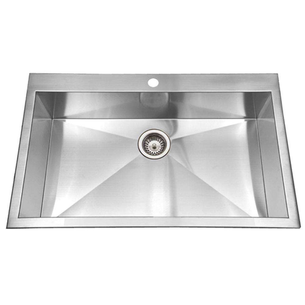 HOUZER Bellus Series 33 in. Drop-In 1-Hole Zero Radius Single Bowl Bathroom Sink in Stainless Steel -  BLS-3322