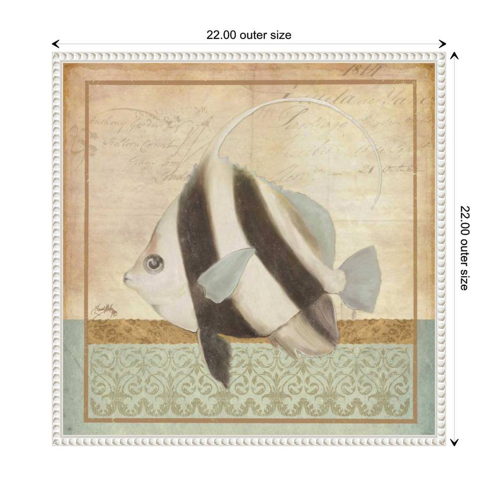 Vintage Nautical Fish Print on Beaded Canvas Frame