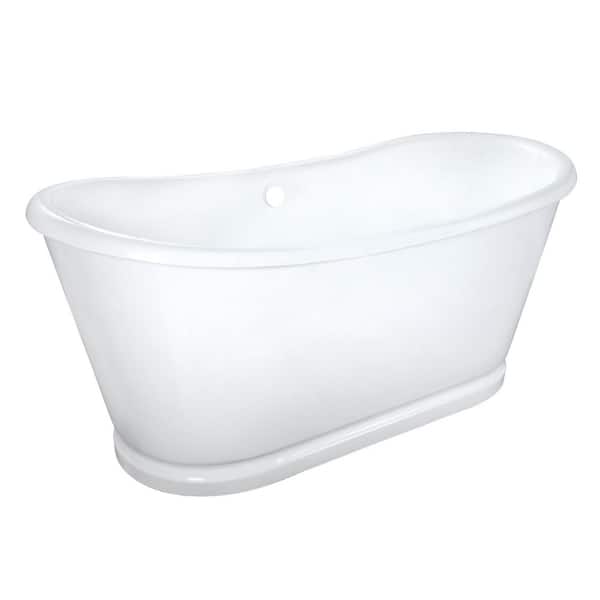 Aqua Eden 63.8 in. x 29.5 in. Cast Iron Oval Flatbottom Freestanding Soaking Bathtub with Drain in White