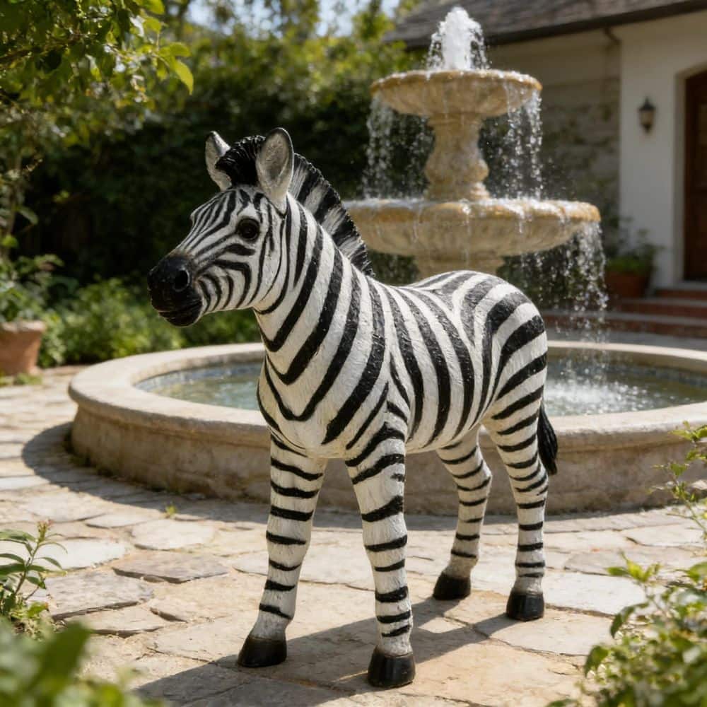 FUNKOL White 19.49 in. W x 18.31 in. H Resin Zebra Garden Statue