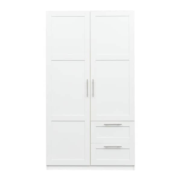 Unbranded 39.37 in. W x 19.49 in. D x 70.87 in. H White Wardrobe Cabinet Linen Cabinet with 2 Doors, 2 Drawers, 5 Storage Spaces
