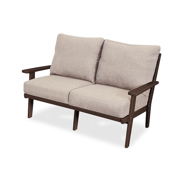 POLYWOOD Grant Park Mahogany Deep Seating Plastic Outdoor Loveseat with Wheat Cushions