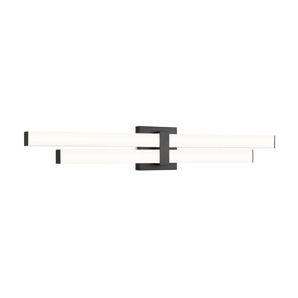 Zane 32 in. 2-Light Matte Black Integrated LED Vanity Light with Frosted Pl