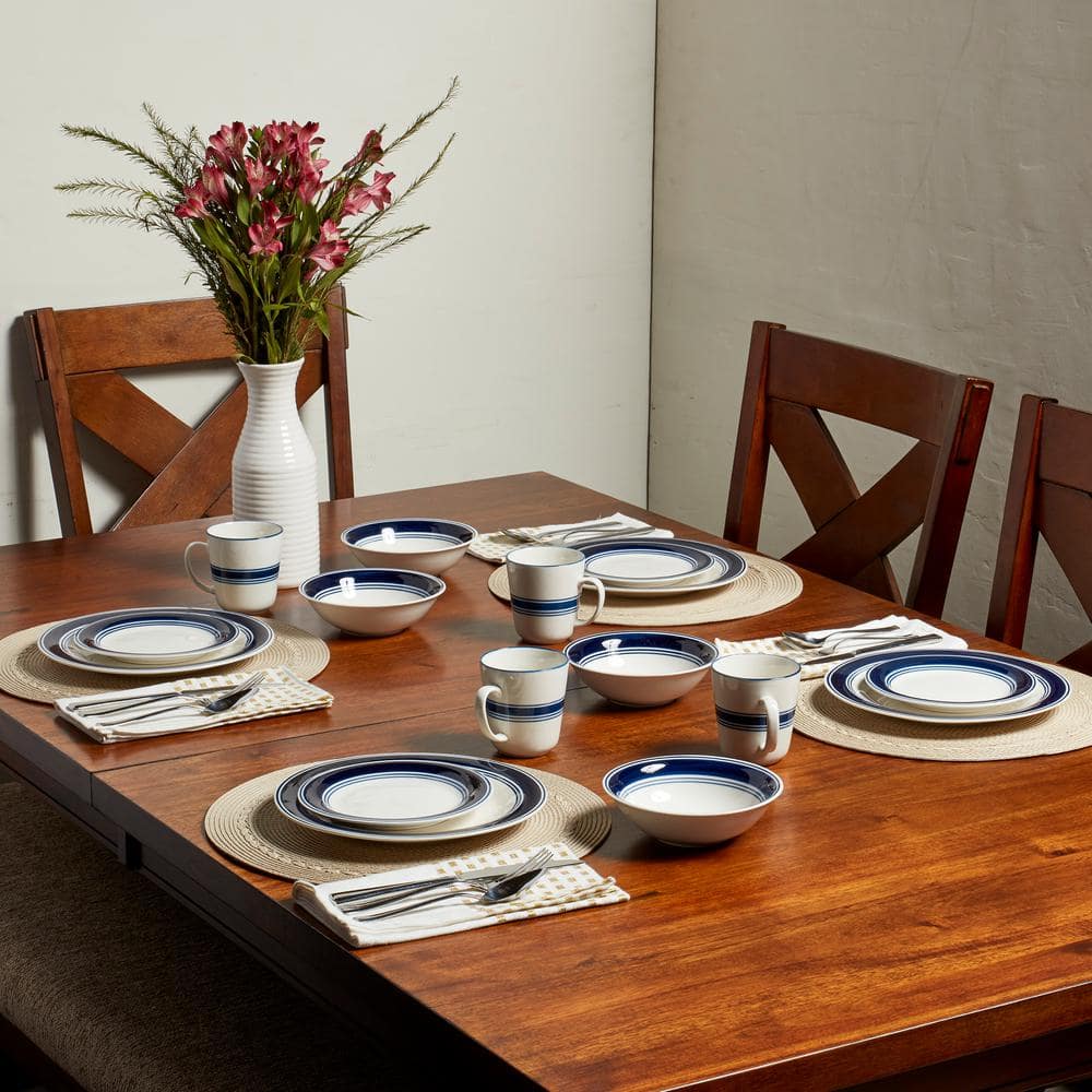 Elegant White and Blue Porcelain Dinnerware Set for 4
