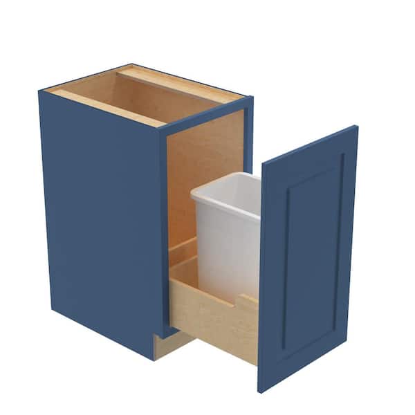 Home Decorators Collection Grayson 18 in. W x 24 in. D x 34.5 in. H Assembled Plywood Trash Can Kitchen Cabinet in Mythic Blue with Soft Close