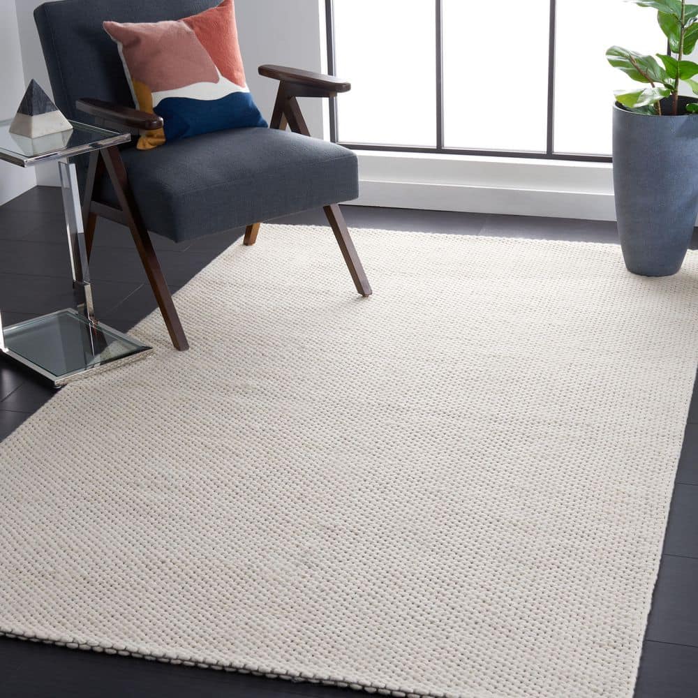 Ivory Rectangular Handwoven Wool Area Rug