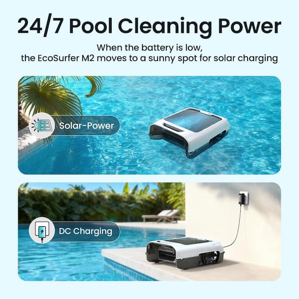 EcoSurfer M2 Robotic Pool Skimmer: with 24/7 Continuous Cleaning, Anti-Leakage Cleaning, App Compatibility, White