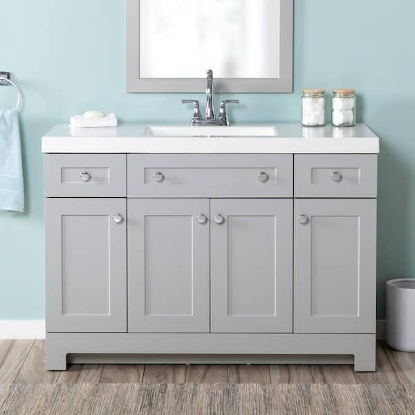 Everdean 49 in. Single Sink Pearl Gray Bath Vanity with White Cultured Marble Top (Assembled)