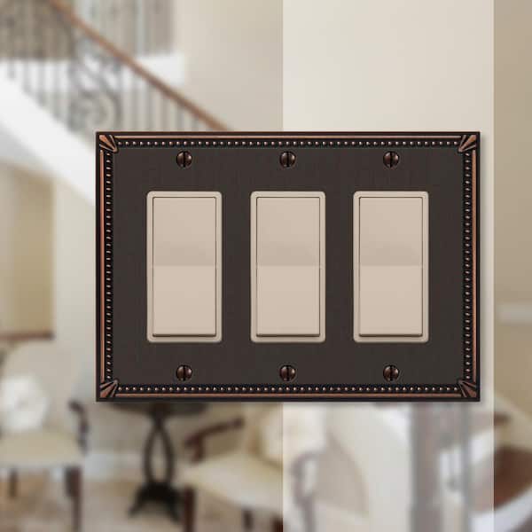 Imperial Bead 3 Gang Rocker Metal Wall Plate - Aged Bronze