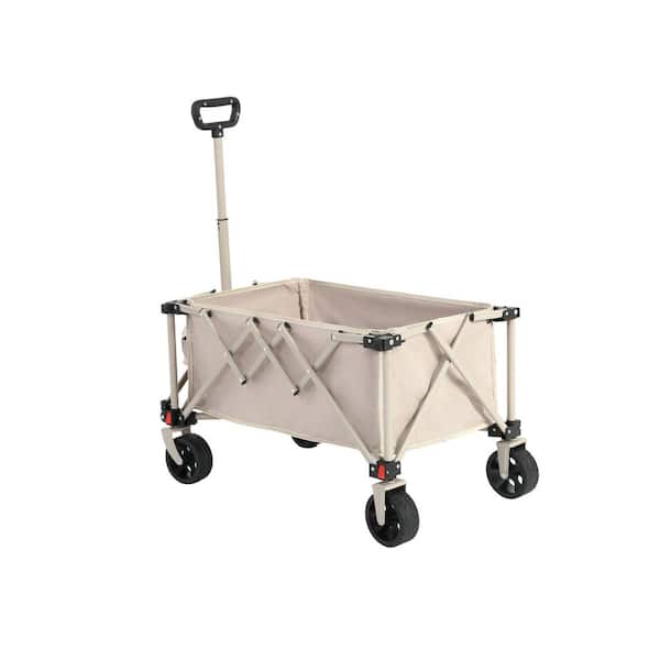 5.87 cu. ft. Beige Fabric Folding Wagon Cart, Heavy Duty Garden Cart with All-Terrain Wheels and Adjustable Handle