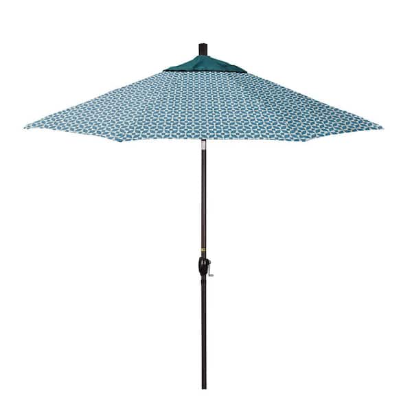 California Umbrella 9 ft. Bronze Aluminum Market Patio Umbrella with Crank Lift and Push-Button Tilt in Marquee Turquoise Pacifica Premium