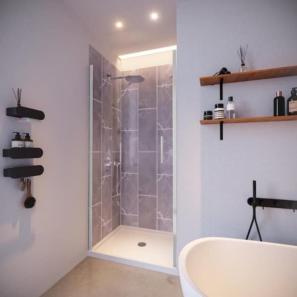 NuVo Platinum Grey-Presidio 36 in. L x 36 in. W x 83 in. H Base/Wall/Door Square Alcove Shower Stall/Kit Chrome Center