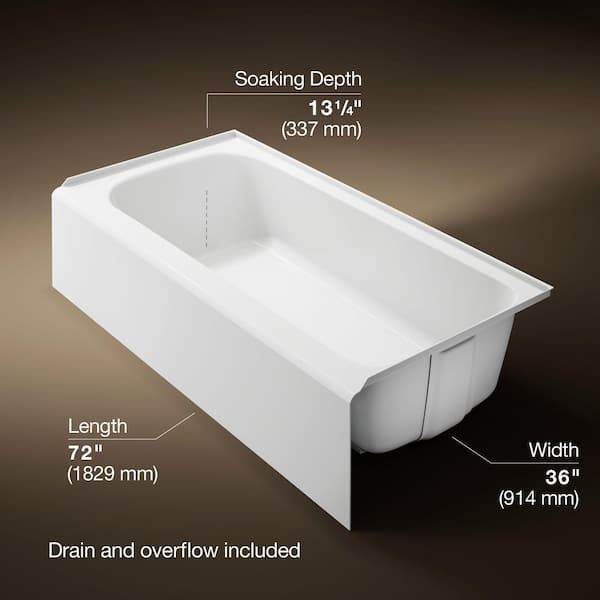 KOHLER Avec 72 in. x 36 in. Soaking Bathtub with Right Drain in