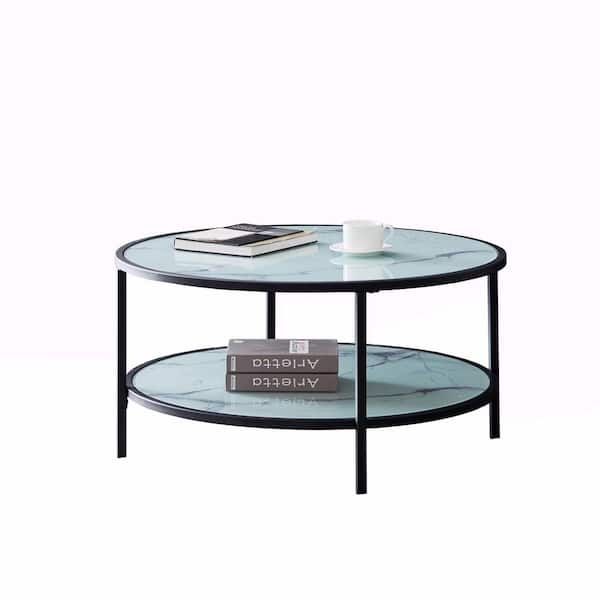 Round Glass Coffee Table With Storage, White Coffee Table With Glass Top Storage