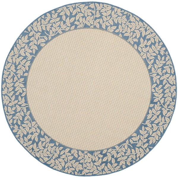 SAFAVIEH Courtyard Natural/Blue 7 ft. x 7 ft. Round Border Indoor/Outdoor Patio  Area Rug