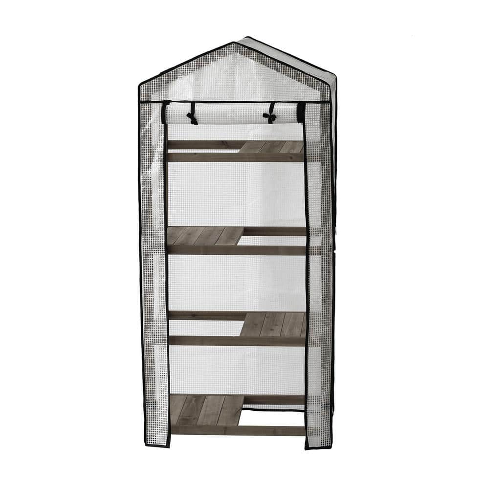 Compact 2'x5' Gray Wooden Mini Greenhouse with Adjustable Shelves