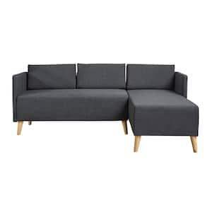2-Piece Muted Dark Gray Polyester L-Shaped Sectional Sofa with Tapered Wood Legs