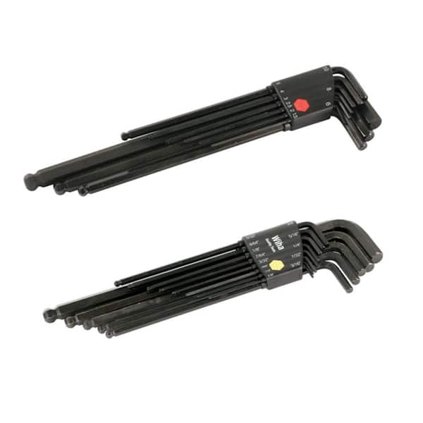 Ball End Long Arm Hex L-Key Set - Metric - Inch (22-Piece)