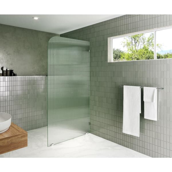 Glass Warehouse 40 in. x 78 in. Frameless Shower Door - Single Fixed Panel Fluted Frosted Radius Right Hand