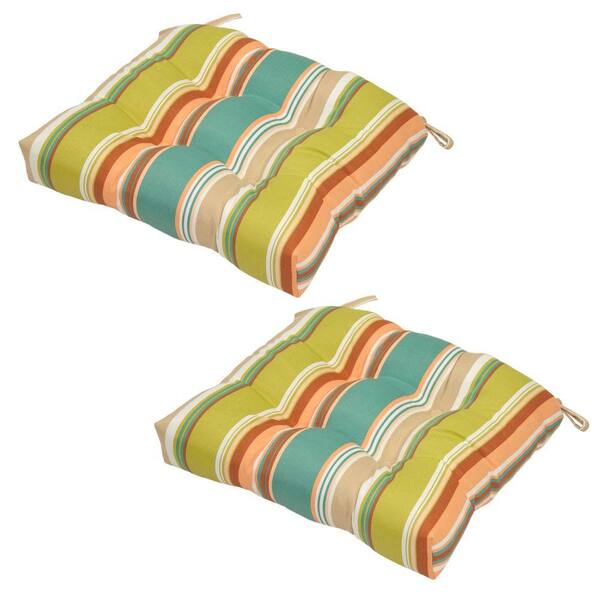 Hampton Bay Bayport Stripe Tufted Outdoor Seat Cushion (2-Pack)