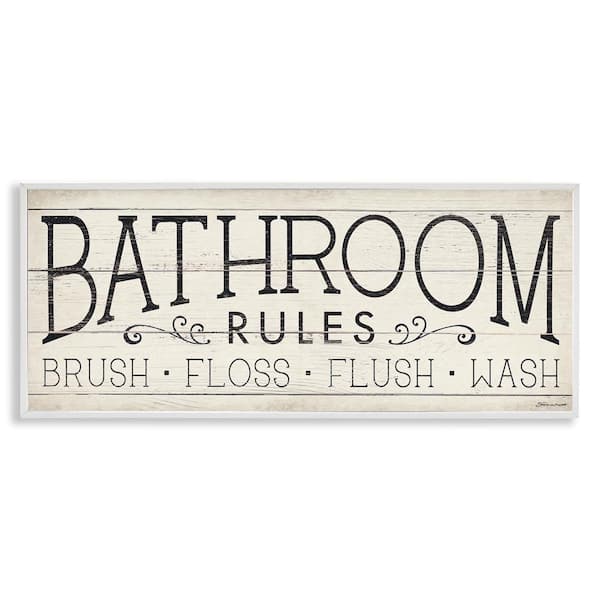 Bathroom Rules Brush Floss Wash by Stephanie Workman Marrott White Framed Giclee Art Print Typography 24 in. x 10 in.