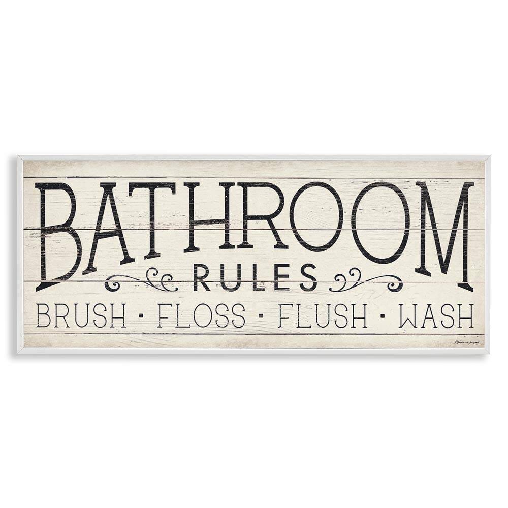 Bathroom Rules Brush Floss Wash by Stephanie Workman Marrott White Framed Giclee Art Print Typography 13 in. x 30 in. price history on PriceWatchPro