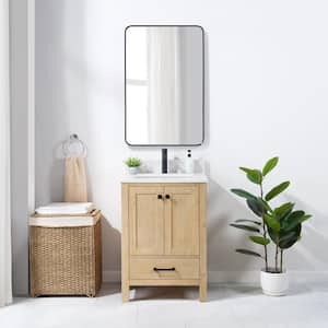 Shannon 24 in. W. x 22 in. D x 34 in. H Single Bath Vanity in Natural Brown with White Composite Stone Top and Mirror