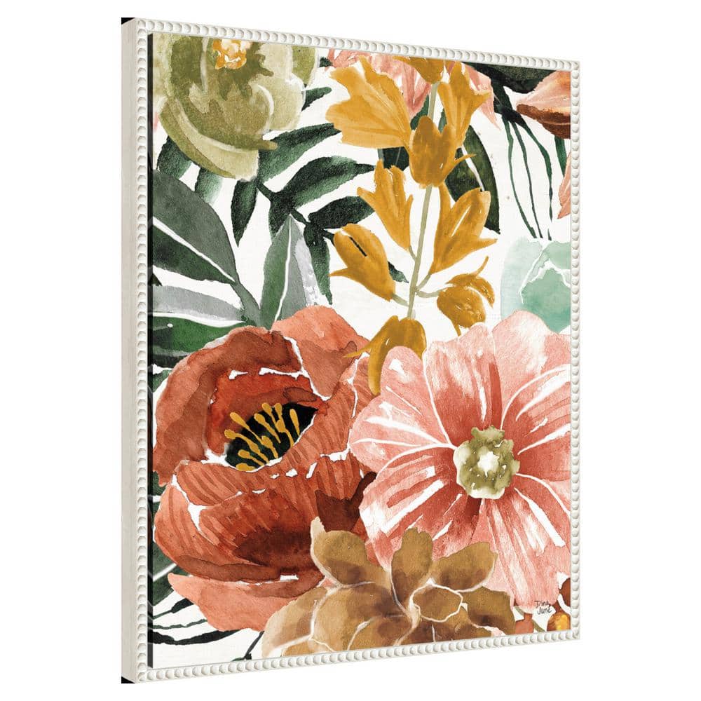 Beaded Perimeter Floral Watercolor Canvas Wall Art, 23 x 28