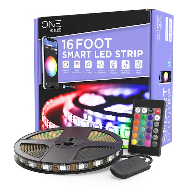 Vergissing Panter Elektronisch ProMounts 16 ft. LED Strip Lights Music Sync Smart Color Changing RGB LED  Strip 44-Key Remote, Built-In Mic, App Controlled OSLS16 - The Home Depot